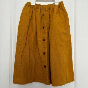 Mustard Yellow Button-Front Midi Skirt
